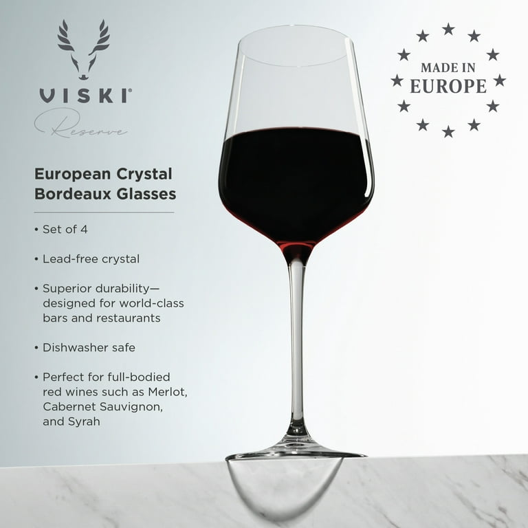 Viski Reserve Inez Crystal Bordeaux Wine Glasses - European Crafted Red  Wine Glasses Set of 4 - 21oz Stemmed Wine Glass for Wedding or Anniversary  and Special Occasions Gift Ideas