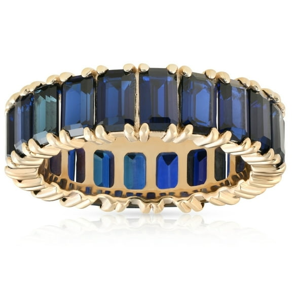 Pompeii 5X3mm Imitation Blue Sapphire Emerald Cut Eternity Ring 10k Yellow Gold (,)