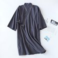 thumbnail image 2 of VNKIDY Men's Loungewear Lightweight Grid Patterned Kimono Robe Short Sleeve Cotton Nightrobe With Piping Detail Single Pocket For Home Relaxing Soft Homewear, 2 of 5