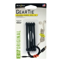 Nite Ize 4-Pack Gear Tie Reusable Rubber Twist Tie, 3" - Black