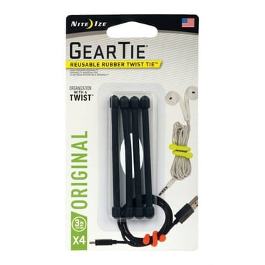 Nite Ize 4-Pack Gear Tie Reusable Rubber Twist Tie, 3" - Black