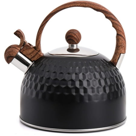 

2.5 Quart Whistling Tea Kettle with Wood Grain Anti Heat Handle Stainless Steel Tea Kettles for Stove Top Gas