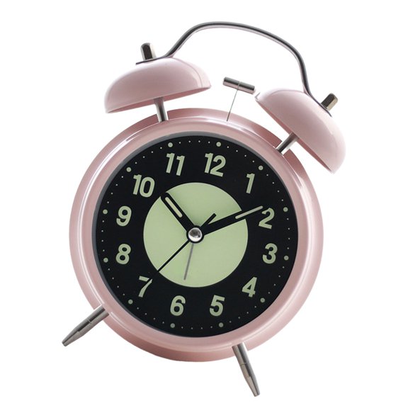 Nonticking Metal Alarm Clock with Glowing Dials Powerful Wake Up Sound Nightlight Bedroom Desk Clock for Heavy Sleepers