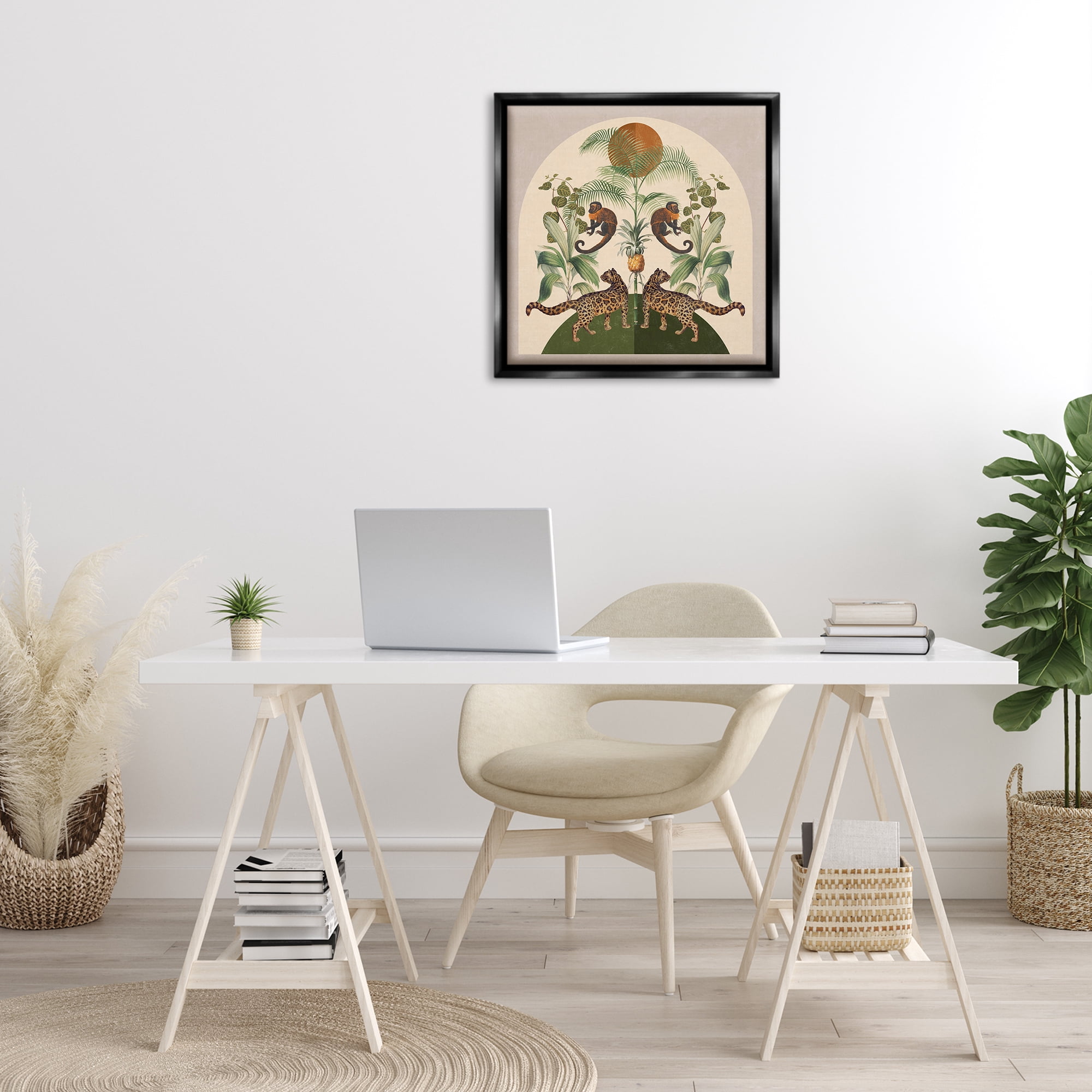 Stupell Industries Boho Jungle Animals Landscape Painting Black Floater Framed Canvas Art Print Wall Art, 25 x 25