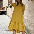 thumbnail image 6 of Casual Dresses for Women Women's Summer Solid Color Round Neck Short Sleeve Ruffle Midi Dress Yellow Xl, 6 of 6
