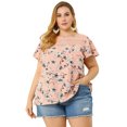 thumbnail image 4 of Women's Plus Size Top Floral Lace Panel Keyhole Back Flare Sleeve Blouse Pink 2X, 4 of 7