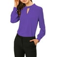 thumbnail image 6 of INSPIRE CHIC Women's Stand Collar Pleated Button Keyhole Button Blouse M Purple, 6 of 8