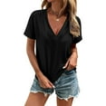 thumbnail image 4 of MIXUE Womens Summer Tops Solid Color V Neck Short Sleeve Fashion Sexy Shirts For Women Tee Shirts Daily-Wear,Black,XL, 4 of 7