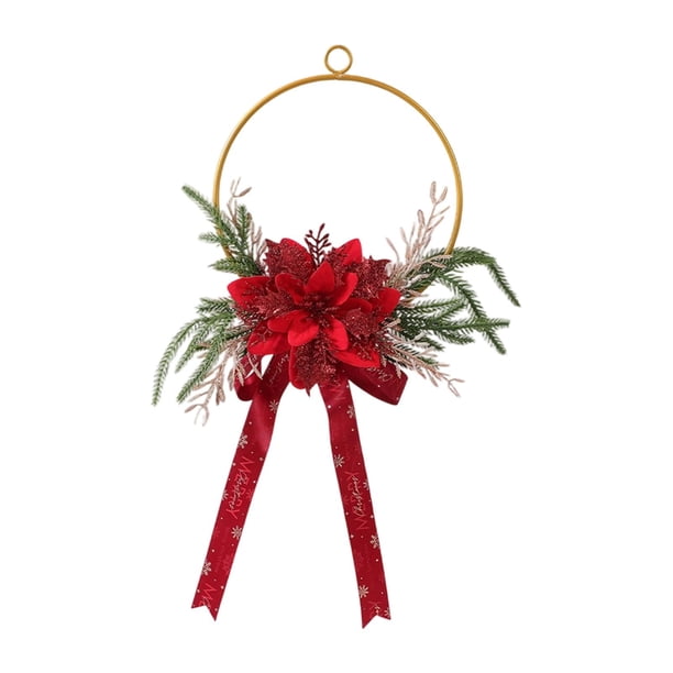 Corona navideña de aro, decoración navideña multiusos con lazo y adorno de pared. Rojo