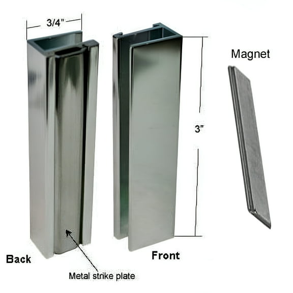 Brushed Nickel Shower Door U-Channel with Metal Strike and Magnet - Set