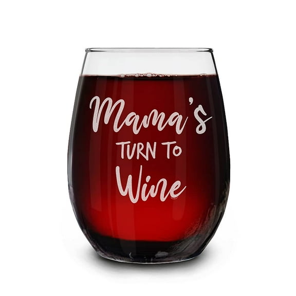 Shop4Ever Mama's Turn To Wine Engraved Stemless Wine Glass Funny New Mom Wine Glass 15 oz.