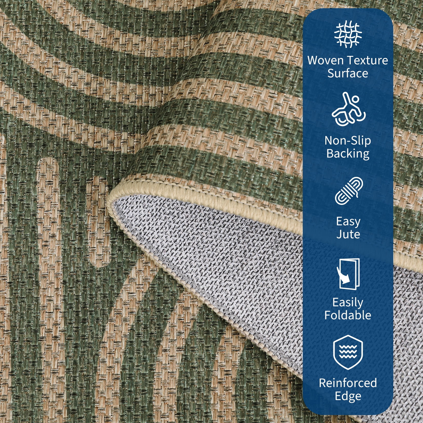 Garvee 2'x6' Geometric Runner Rug Easy Jute Carpet, Abstract Washable Rug Rainbow Non Slip Indoor Outdoor Accent Rug for Hallway Bedroom Kitchen, Green