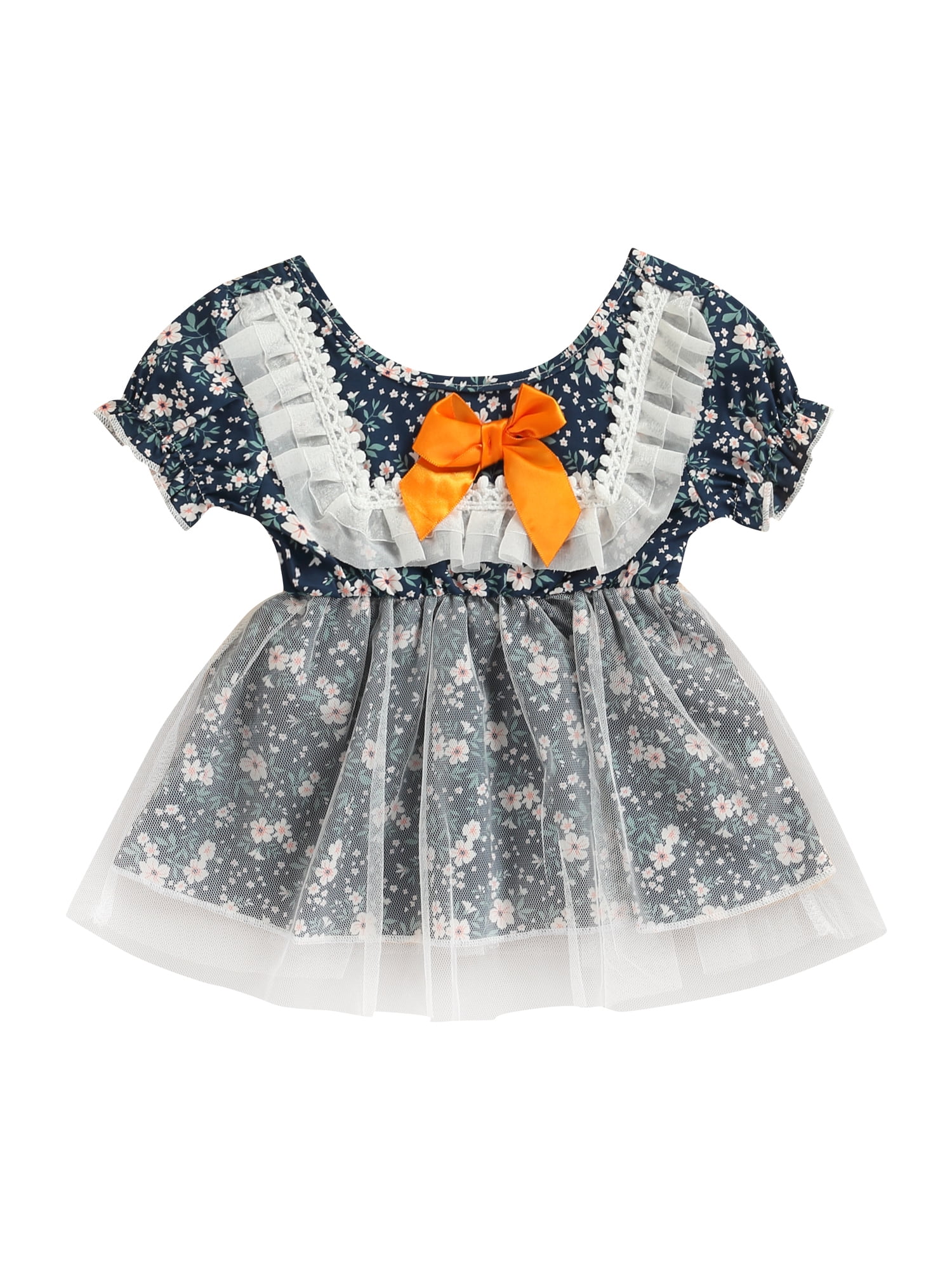 Babys Girl Dress Spanish Style set striped floral Blue Pink 6-12 12-18 18-24 m 