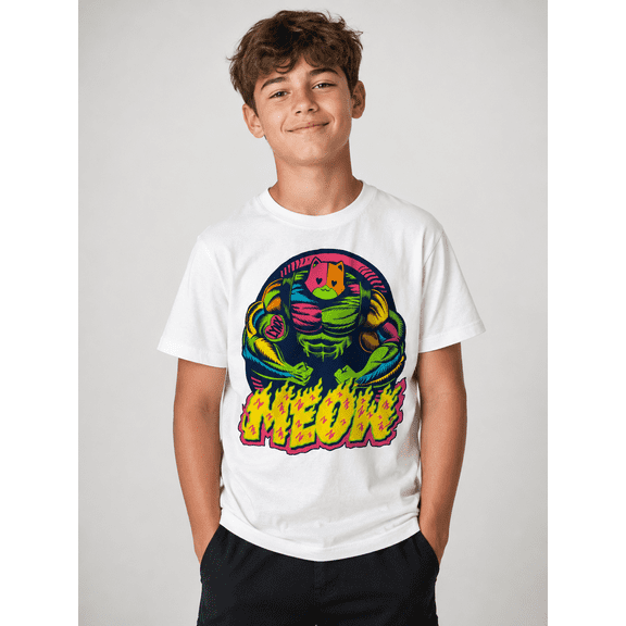 Fortnite Boys Neon Meow Graphic T-Shirt, White, Size 14/16