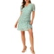 thumbnail image 1 of Vestido con mangas abullonadas de flores INSPIRE CHIC, cuello en V, con cordón, fruncido y volantes, verde XL, 1 of 6