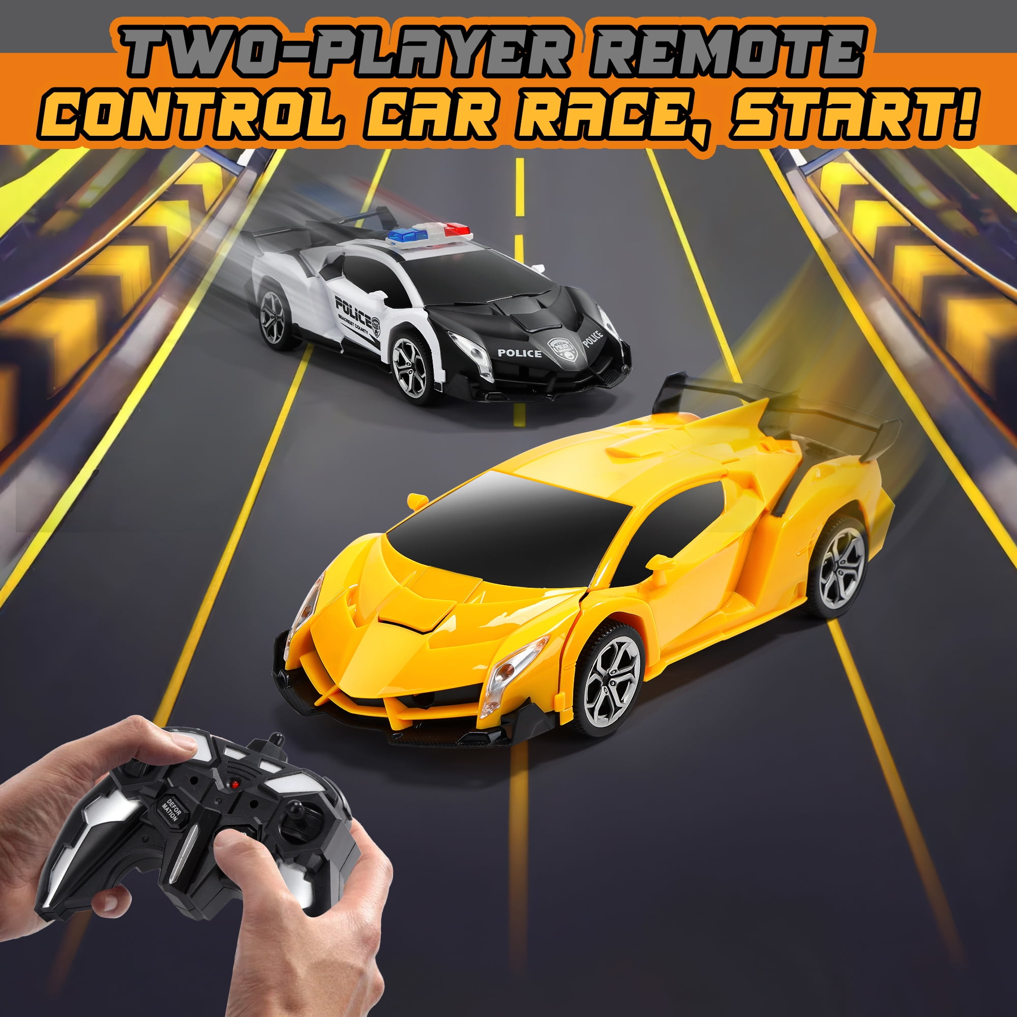 2-Pack of Remote Control Transforming Car for Boys Girls 4-7, 360°Rotating,One-Button Deformation, Automatic Demonstration, Best Gift for Kids
