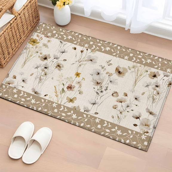 Vintage Spring Floral Entryway Rug 2'x3'  Non Slip Front Door Mats, Farmhouse Botanical Rustic Entrance Rugs Indoor Outdoor Carpet, Washable Floor Mats Small Area Rug for Bedroom Kitchen