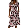 thumbnail image 4 of Womens Halloween Dress Ghost Short Sleeve Skeleton Casual Wedding Guest Dresses Bat V Neck Fall Wrap Dress L, 4 of 5