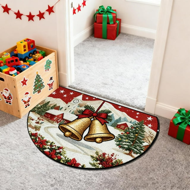 Todaioua Semicircle Christmas Doormat 40x60cm - Non-Slip Absorbent Kitchen Rug, Washable Polyester Holiday Floor Mat for Indoor Outdoor Entryway, Bathroom & Porch Decor