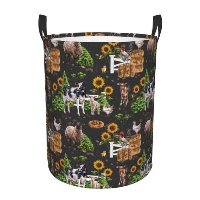 Fotbe Farm Animals 2 Cesto de Ropa con Asas, Cesto Impermeable de Gran Capacidad, Bolsa de Lavado para Dormitorio, Cesto de Ropa con Ruedas y Asas-Medium