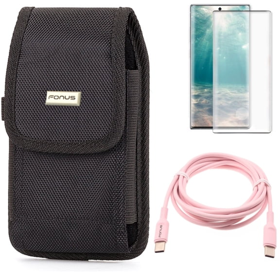 Case Belt Clip & Pink 6ft Long Cable & Screen Protector for Samsung Galaxy Note 20 (6.7") - Combo with Rugged Holster & USB-C to Type-C PD Fast Charger & Tempered Glass (Fingerprint Unlock)
