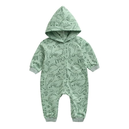 

Fsqjgq Clothes for Little Boy Toddler Kids Baby Boys Girls Cute Cartoon Dinosaur Print Long Sleeve Hooded Romper Jumpsuit Outfits Clothes Baby Thanksgiving Shirt Boy Cotton Green 24M