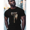 thumbnail image 2 of Indian Tomahawk Feather Men's T Shirts T-Shirt for Men Crew Neck Tees Cotton Tops, Black, S, 2 of 7