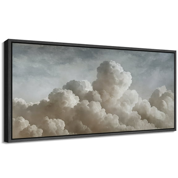 Large Framed Canvas Print Billowing Clouds - Stunning AtmosphericWall Art Decorative Ready to Hang Painting for Living room Bedroom 60x30 inches Black Frame