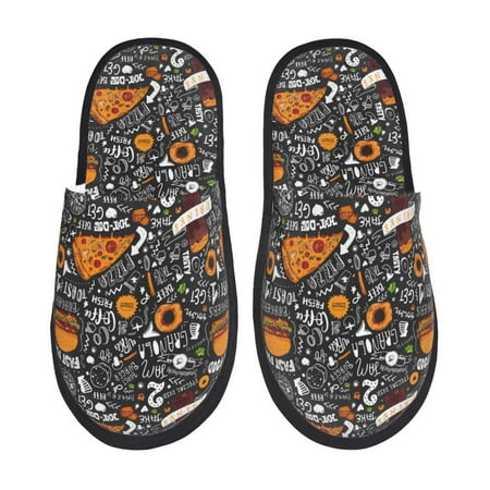 Balery Fastfood 1 Slient Indoor Furry Fleece Comfort House Shoes Soft Non-Slip Home Shoes Cotton slippers House Slippers-- Large