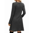 thumbnail image 4 of Long Sleeve Dress for Women Crew Neck Waist Tunic Dress with Pockets Grey L, 4 of 6
