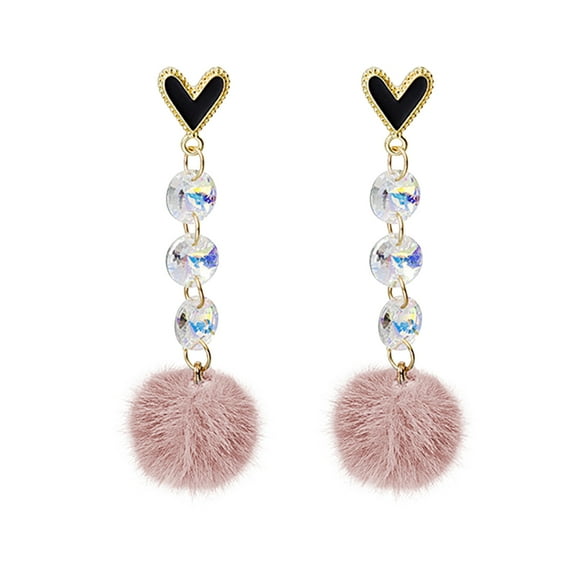 Fiaya Women Pom Pom Earrings for Women, Trendy Puffy Dangle Earrings, Faux Fur Ball Fluffy Earrings, Prom Puffy Round Earrings, Fun Fairy Earrings for women (Pink)