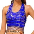 thumbnail image 1 of Top corto con lentejuelas para mujer - Sujetador de danza del vientre, camiseta sin mangas, borlas con lentejuelas, talla única, 1 of 7