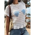 thumbnail image 5 of Women'S Vacation Hollow Out Knit Shell Beach Top Boho Chic Summer Cover Up Crochet Lace Blouse White XL, 5 of 9