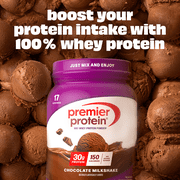 Premier Protein 100% Whey Protein Powder, Chocolate Milkshake, 30g Protein, 24.5 oz, 1.5 lb
