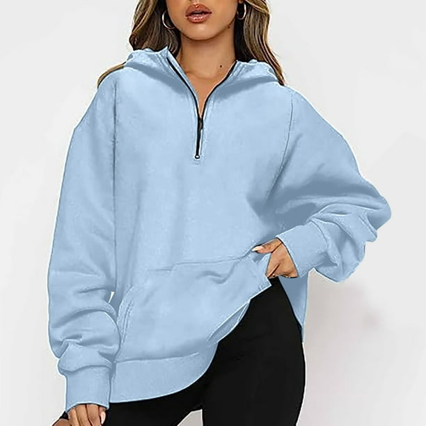 CHGBMOK Clearance Women's Solid Color Hoodie Zipper Long Sleeve Sweatshirts  Long Coat Tops With Pockets Savings up to 30% Off