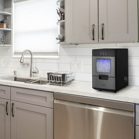 NewAir - 44lb. Nugget Countertop Ice Maker with Self-Cleaning Function - Black Stainless Steel