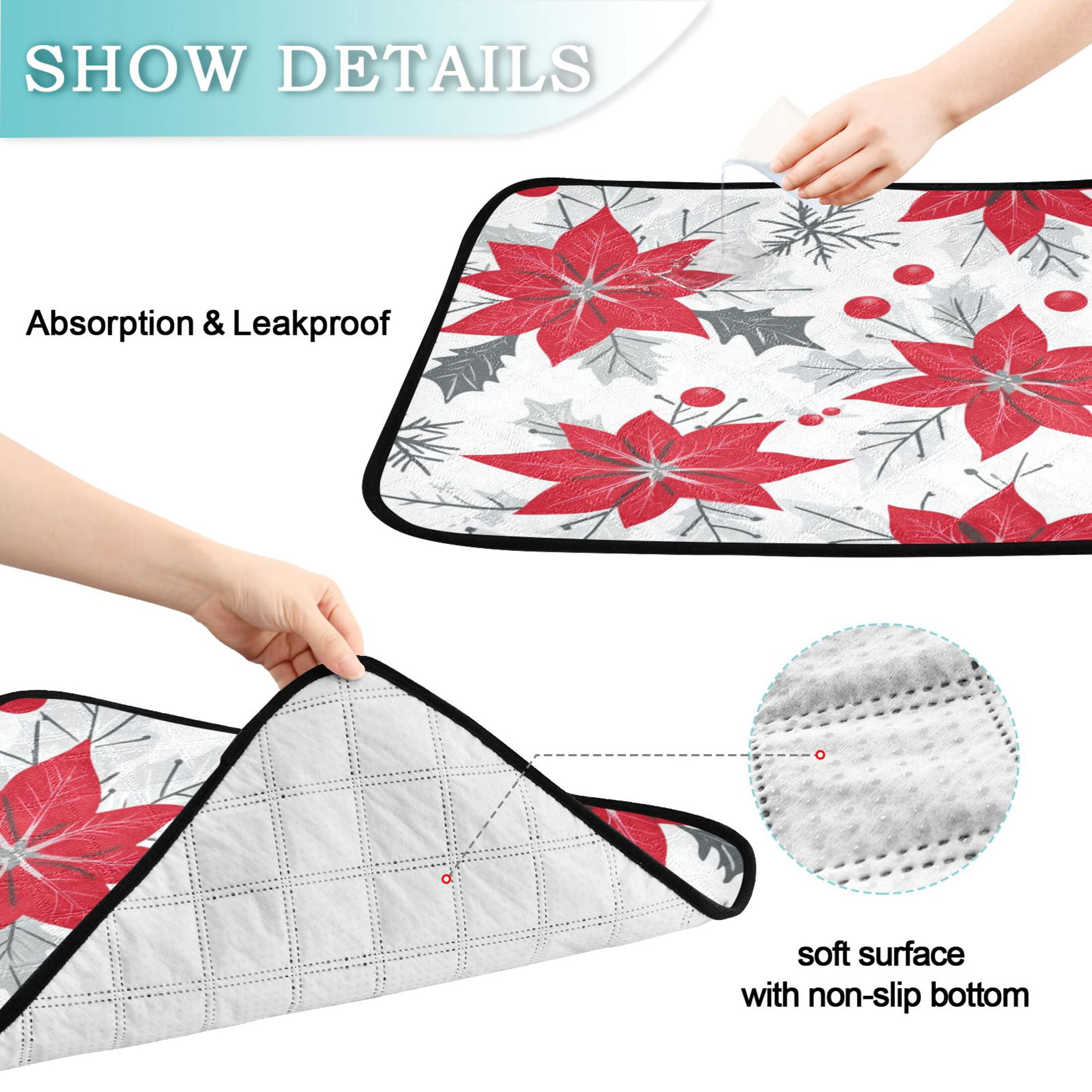 Washable Pet Pee Pads with Super Absorbent Reusable Training Pads for Dogs & Cats Red Poinsettia Pattern