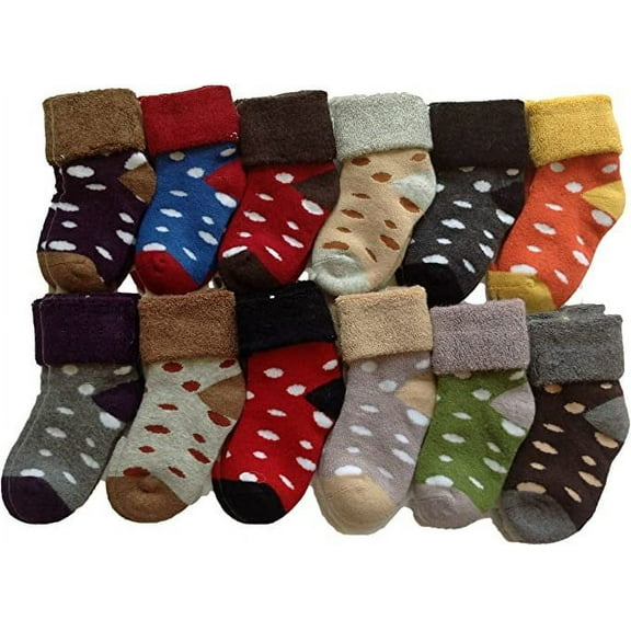 Lovely Annie 4 Pairs Children's Wool Socks for Boys & Girls | Comfy, Durable, Stretchable Thick & Warm Socks for Kids Size 0M-12M Girl Random Color