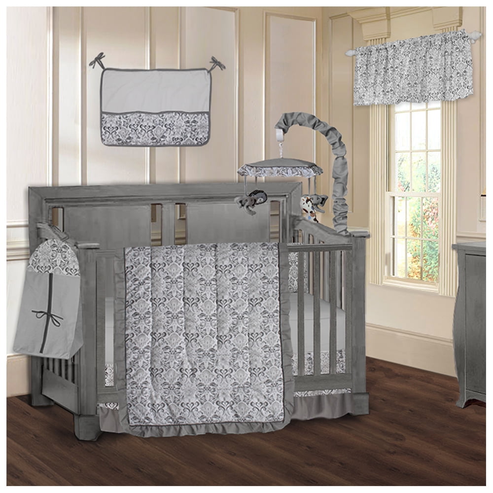 BabyFad Damask Grey 9 Piece Crib Bedding Set - Walmart.com