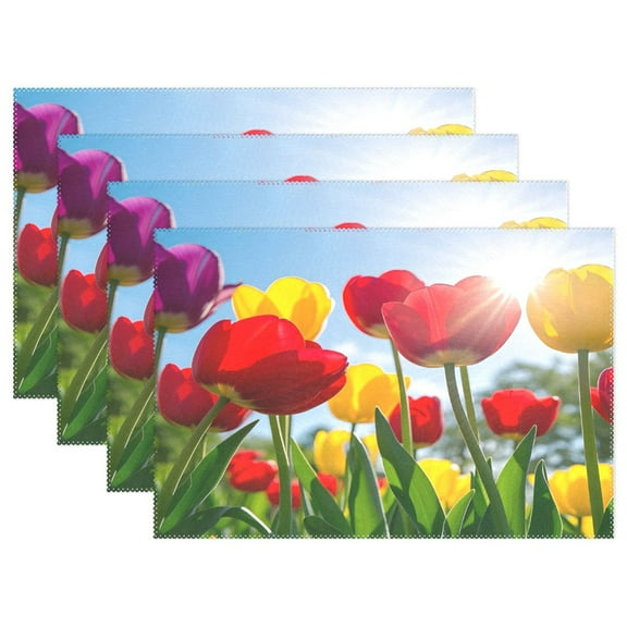 Ryvnso Placemats Set of 4 Summer Tulip Flower-a5 Dining Mats Heat-Resistant Non-Slip Washable Table Mat