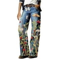 thumbnail image 2 of Dihao 2024 Womens Jeans Palazzo Pants Boho Floral Print Wide Leg High Waisted Lounge Jeans with Pockets Y2K Fashion Straight Stretch Denim Pants Comfy Lounge Butterfly Pattern Jeans, 2 of 6