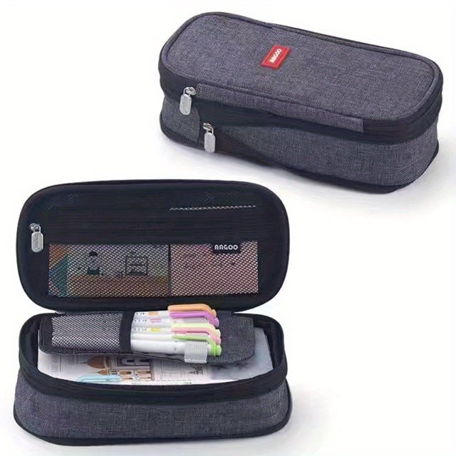 Student Large Capacity Double Layer Retractable Pencil Case Simple Style Girl Boy Junior High School High School Students Tote Stationery Box