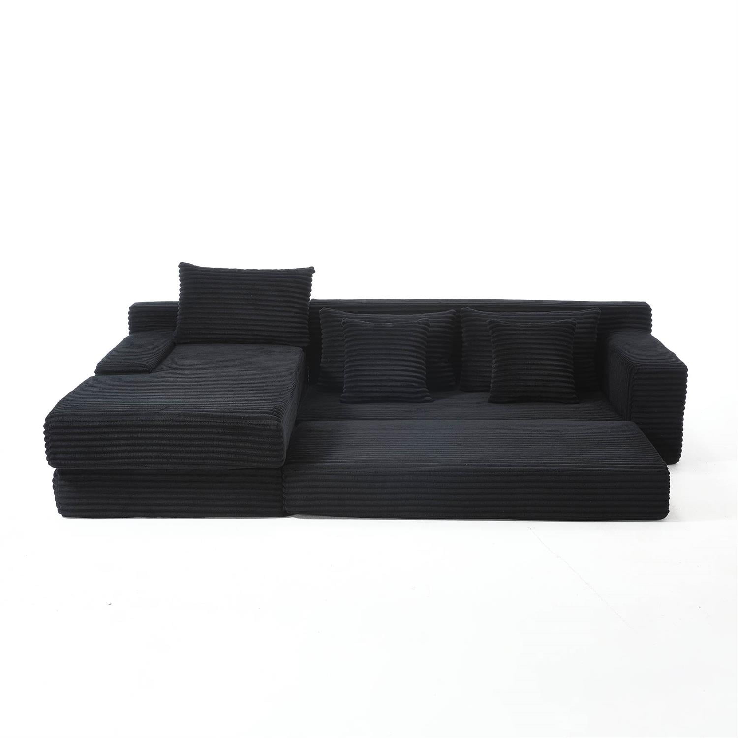 Demi Bonn 104" Convertible L-Shaped Sectional Sofa Bed with Memory Foam & Steel Frame, No Assembly Needed, Corduroy Fabric Modular Couch for Living Room, Black