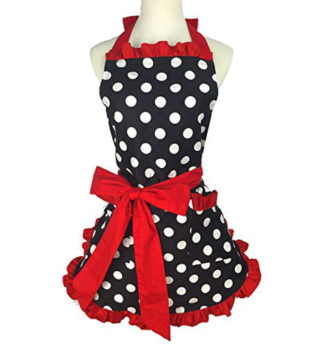XMBFZ Women Aprons Cute Retro Cotton Cooking Polka Dot Extra Pocket Vintage Apron Dress Gift for Women Girls