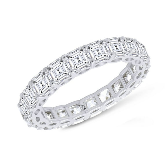 Asscher Cut White Cubic Zirconia Eternity Band For Women In 14K White Gold Plated 925 Sterling Silver (Color: White, Clarity: VVS1-VVS2) -6