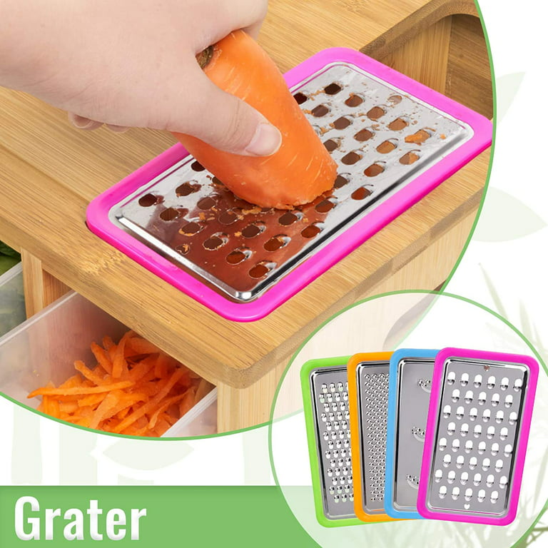 Wuzstar Bamboo Cutting Chopping Board with Containers and Grater Meal Prep  Station with 4 Trays 