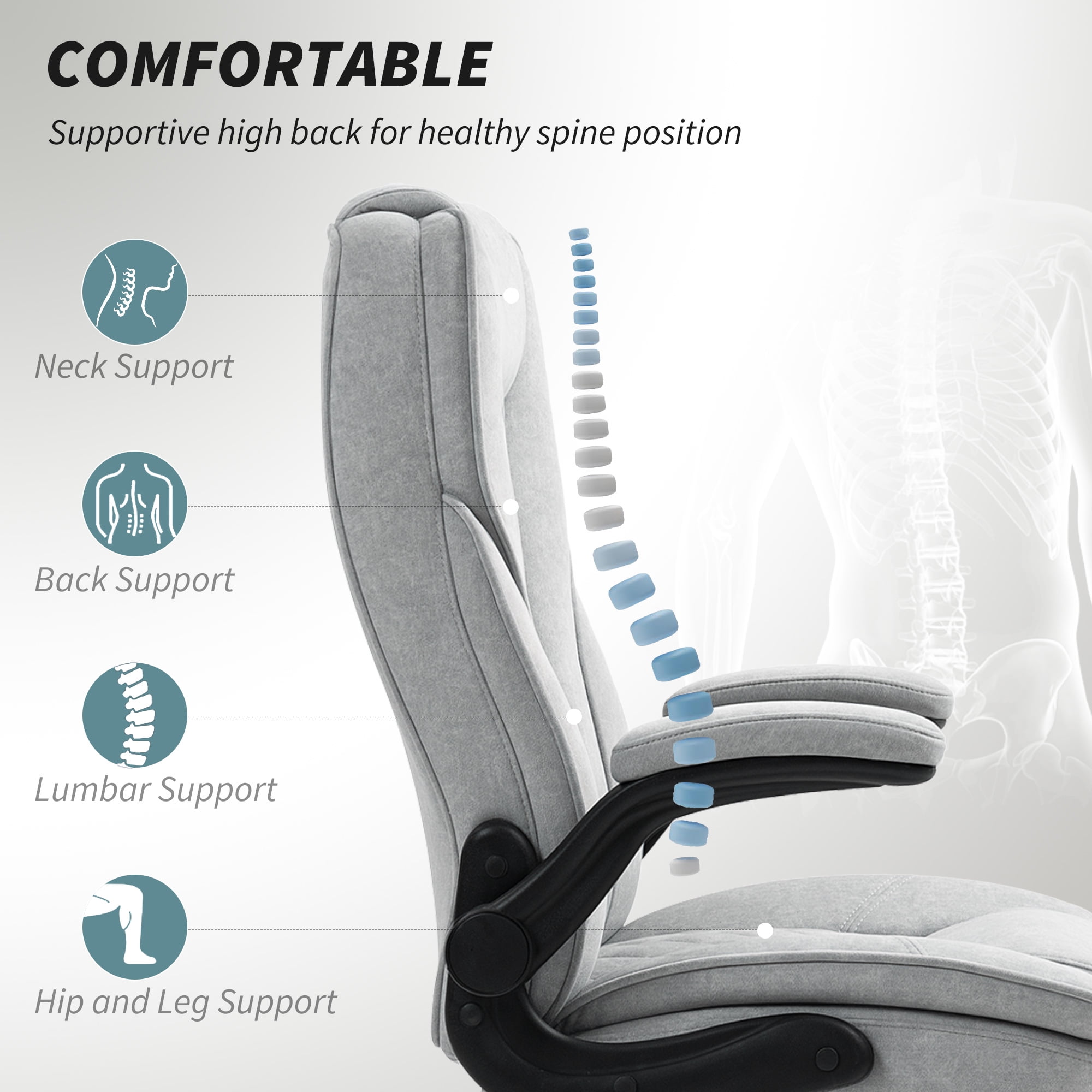 HOMCOM Office Chair, Computer Desk Chair with Flip-up Armrest, Gray