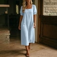 thumbnail image 4 of fheaev Women's Square Neck Short Sleeve Fit Flare Midi Dress with Pockets Solid for Everyday Blue 2XL, 4 of 9