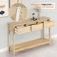 thumbnail image 2 of LAZZO 51“ Boho Rattan Console Table, Narrow Entryway Table with 3 Drawers & Open Shelf, Natural Wood Color, 2 of 9
