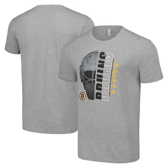 Men's Starter Heather Gray Boston Bruins Half Helmet Logo T-Shirt